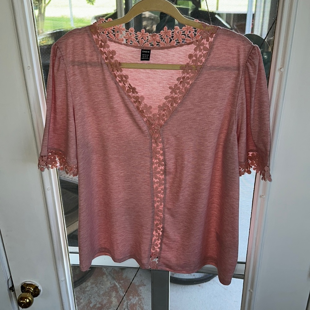 SHEIN Floral Lace Panel Blouse Size XL